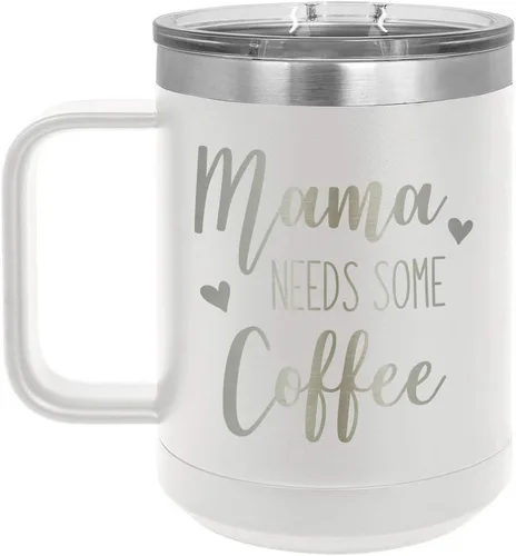 Vista 8 de MAMA NECESITA ALGUNAS CAFÉ Negro 15 oz Taza de café con tapa superior deslizante Taza de café de viaje aislada Ideas de regalo de cumpleaños