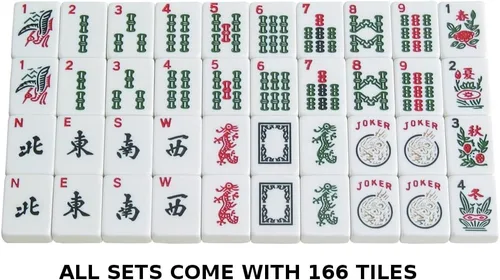 Vista 4 de Juego de Mahjong americano por Linda Li™,166 azulejos blancos, 4 rack todo incluido, bolsa suave Azul Paisley, juego Mahjongg completo
