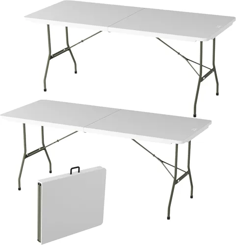 Vista 15 de Lavish Home Mesas plegables portátiles, escritorio plegable portátil ligero con altura ajustable, pequeña mesa de plástico para bandeja de TV, Negro