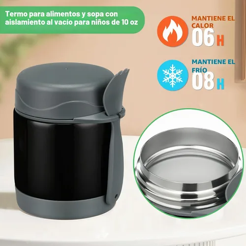 Vista 3 de Pawtong Set de Loncheras Bento con Termo para Sopa de 10oz, loncheras a prueba de fugas con 4 compartimentos, termo para alimentos calientes