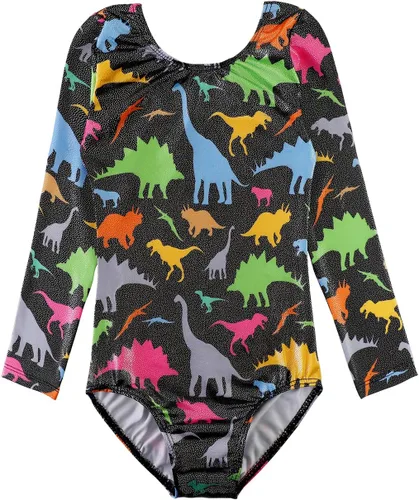 Vista 54 de HOZIY - Leotardos de manga larga para niñas, de gimnasia, para niños pequeños, trajes florales de unicornio, galaxia, arco iris, patrón de rayas