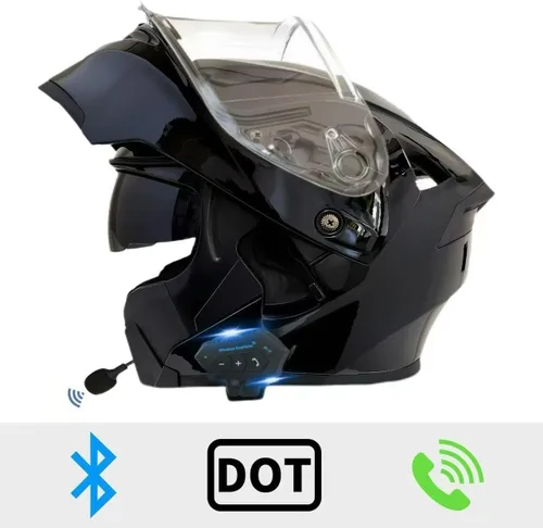 Vista 2 de Casco de motocicleta con Bluetooth, casco modular de motocicleta con Bluetooth, aprobado por DOT, doble visera, abatible, con Bluetooth, casco