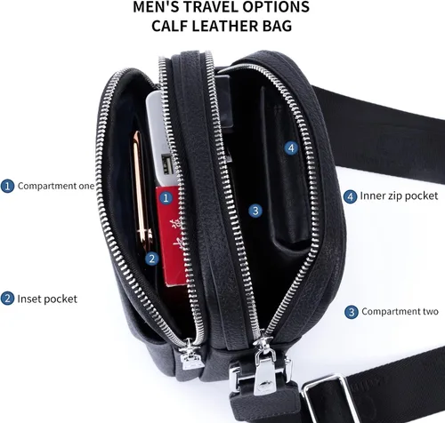 Vista 5 de Colins Keirs Bolsa de mensajero para hombre, correa ajustable casual, bolsa lateral para hombre, bolsa de hombro de cuero genuino para hombre, bolsa