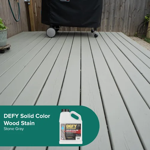 Vista 8 de DEFY Tinte de madera de color sólido - Piedra gris, 1 galón - Pintura duradera para terrazas y cercas de madera – Resistente a los rayos UV, pintura