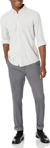 Vista 4 de Tienda Essentials Pantalón chino elástico ajustado resistente a las arrugas, sin pinzas, para hombre