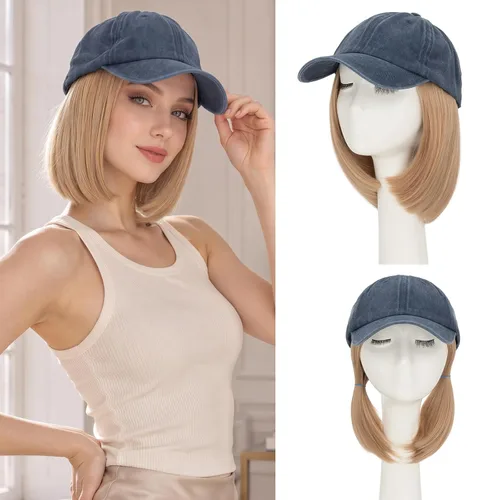 Vista 18 de S-noilite Gorra de béisbol de 6 pulgadas con peluca corta de peinado Bob