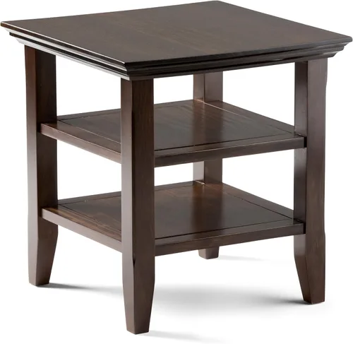 Vista 17 de SIMPLIHOME Acadian Mesa auxiliar estrecha – Mesa auxiliar rectangular de madera maciza de 14 pulgadas de ancho con 2 estantes abiertos en negro