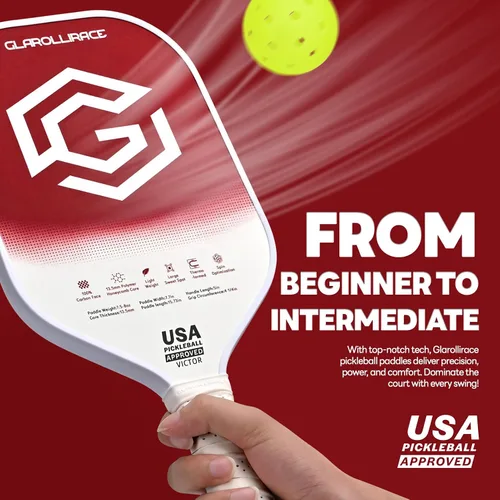Vista 5 de Juego de 2 palas de pickleball 4 raquetas de pickleball, juego de pickleball aprobado por USAPA, superficie de fibra de vidrio fibra de carbono