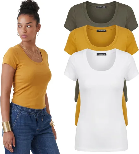 Vista 37 de Emmalise - Camiseta de manga corta para mujer, cuello redondo, estilo básico, pack de valor, tallas junior y grandes