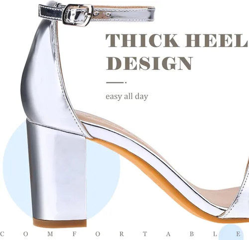 Vista 4 de Ankis Tacones para mujer, puntera abierta, correa de tobillo, tacón grueso, sandalias de 2.75 pulgadas