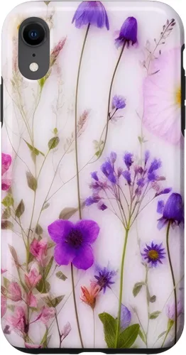 Vista 8 de iPhone 14 Mezcla de flores silvestres ramo floral patrón púrpura caso