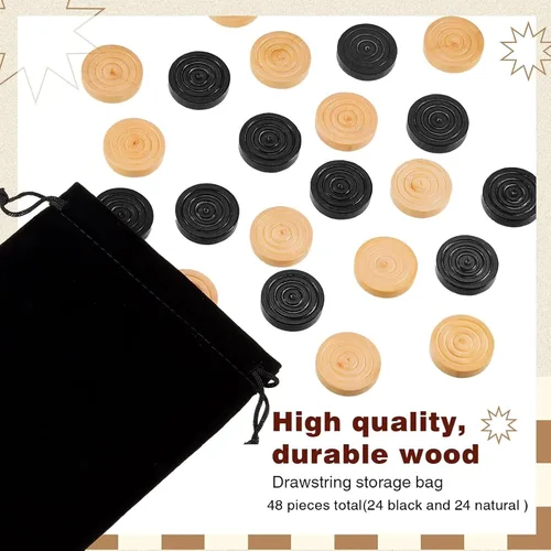 Vista 3 de Sumind 48 piezas de madera de damas de 1.06 pulgadas en bolsa de almacenamiento con cordón, juego de mesa con borde apilable para viajes, oficina