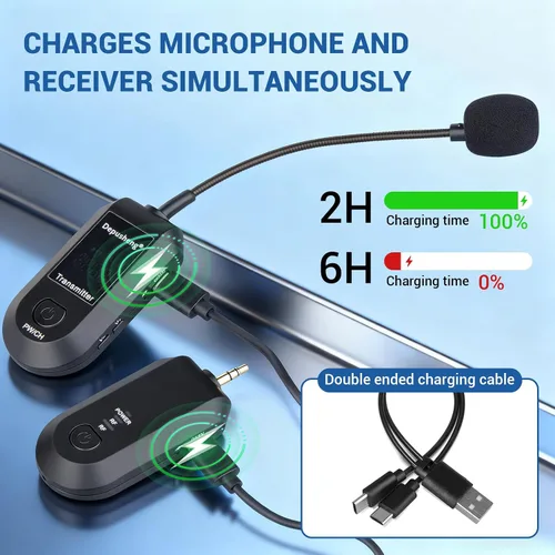 Vista 7 de Depusheng Auriculares de micrófono inalámbrico 2.4G, Lavalier y micrófono de mano rango de 160 pies, con enchufe de 1/8 y 1/4 pulgadas para sistema