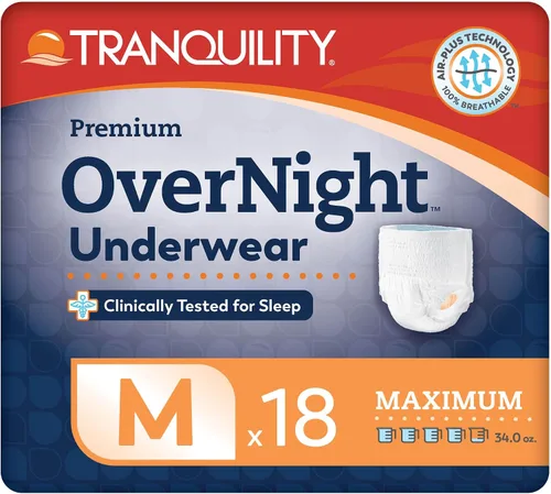 Vista 18 de Tranquility Premium OverNight - Ropa interior absorbente desechable, máxima protección, talla XS, 88 unidades, cintura 43-71 cm - Máxima absorción