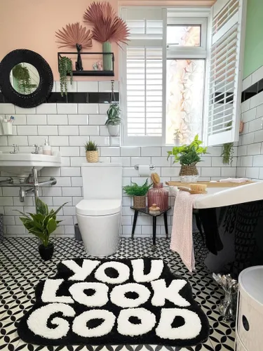 Vista 3 de 𝗟𝗮𝗿𝗴𝗲 𝟮𝟰" x 𝟯𝟭" Alfombra de Baño "You Look Good" Linda Alfombra de Baño Lindas Alfombras de Baño Divertidas Alfombras de Baño Divertidas Decoración
