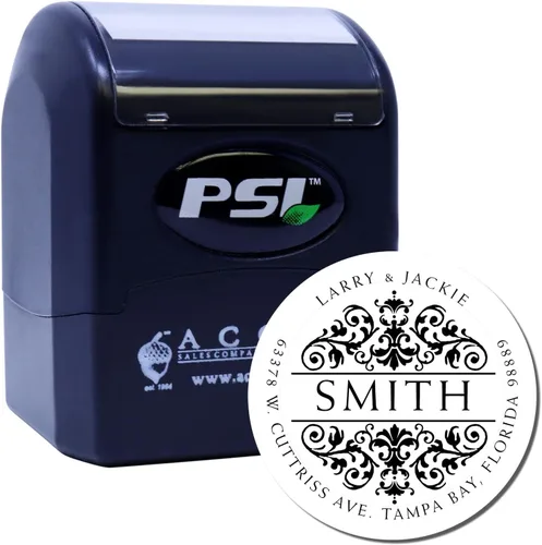 Vista 2 de Sello de dirección Royal Weiss preentintado personalizado, papelero personalizado, diseño redondo, regalo único, tamaño de 1-5/8 pulgadas