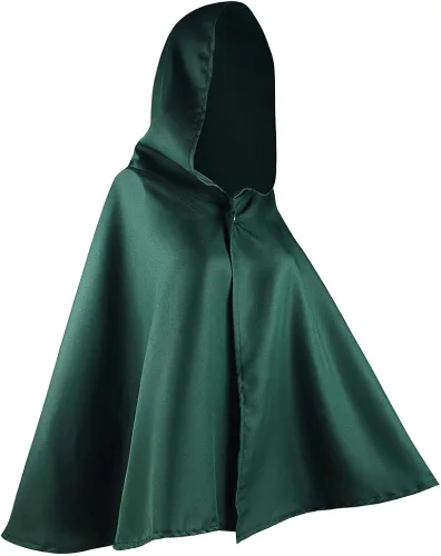 Vista 3 de PashaLs Capa de anime de 2 piezas, capa de alas con capucha verde, capa de disfraz de anime con collar, 29.9 pulgadas de longitud
