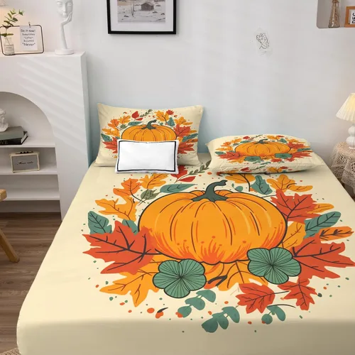 Vista 3 de Juego de sábanas para decoración de otoño, tamaño individual, sábanas de microfibra suave, bolsillo profundo, sábanas y fundas de almohada