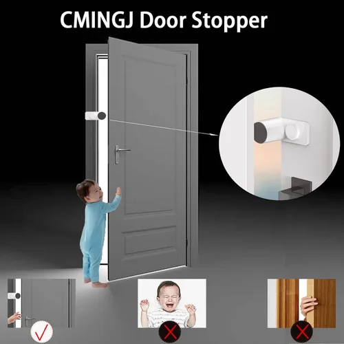 Vista 2 de CMINGJ Paquete de 4 topes de puerta ajustables para puerta, tope de puerta para puerta, protector de pellizco para dedos, tope de puerta giratorio
