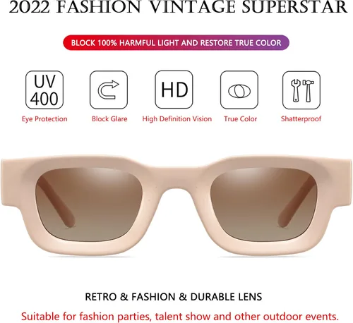 Vista 4 de AIEYEZO Lentes de sol rectangulares gruesos y modernos para mujeres y hombres, estilo retro de los años 90, cuadrados, polarizados
