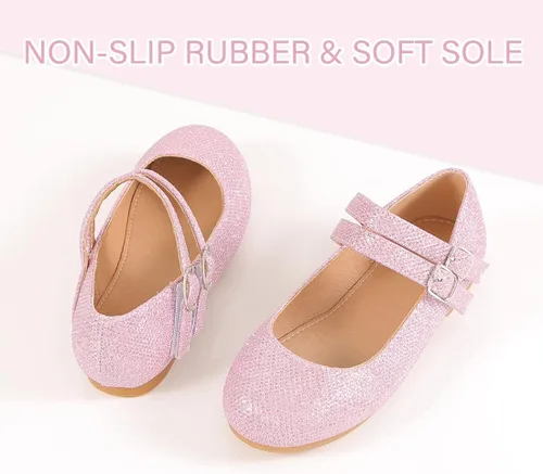 Vista 4 de JTENGYAO Zapatos de vestir de bailarina para niñas, zapatos planos de ballet Mary Jane para niñas pequeñas