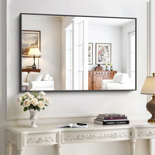 Vista 49 de KOCUUY Espejo de baño negro, espejo rectangular de 24 x 18 pulgadas para sobre el fregadero, espejo de pared decorativo moderno para dormitorio