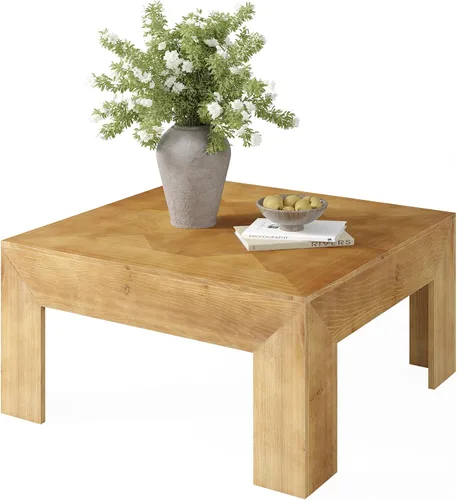 Vista 17 de LITTLE TREE Mesa de centro de madera maciza de 39.4 pulgadas, mesa de centro cuadrada con parte superior incrustada intrincada y patas resistentes