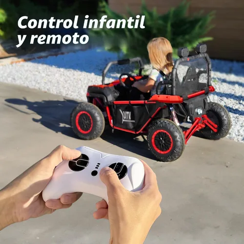 Vista 5 de Hikiddo 24V Kid UTV, coche eléctrico de 2 plazas para niños grandes 3-8 con control remoto Rojo oscuro