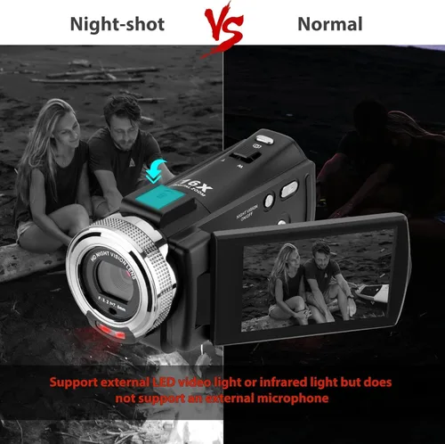 Vista 2 de Videocámara de video, Full HD 1080P 30FPS IR visión nocturna Vlogging cámara para YouTube Kids, pantalla LCD de 3.0 pulgadas, cámara digital