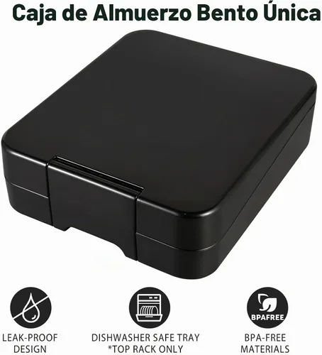 Vista 3 de Lonchera Bento para niños con termo de sopa de 10 onzas, recipientes de almuerzo a prueba de fugas con 4 compartimentos, tarro térmico para Negro