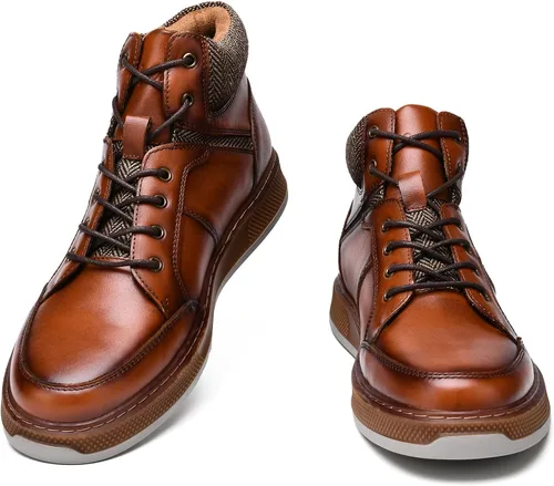 Vista 9 de Holy dove Men's Casual Oxford Sneaker Boots Mid-Top Lace-Up Fashion Ankle Chukka Boot Genuine Leather Upper Fashion Shoes for Men Comfortable and