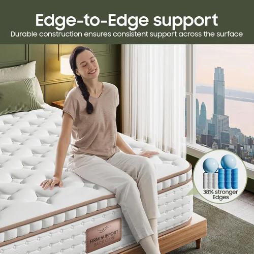 Vista 4 de BedStory Colchón firme de tamaño matrimonial – Colchón híbrido de 12 pulgadas con soporte lumbar ideal y bordes reforzados, alivio del dolor