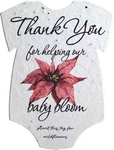 Vista 3 de Body para bebé con forma de agradecimiento, papel de semillas de 3 x 2 pulgadas, juego de 12 (flor rosa)