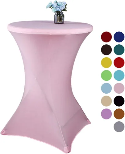 Vista 2 de Mantel redondo de cóctel de elastano, elástico, decorativo, 32 x 43 pulgadas, color rosa