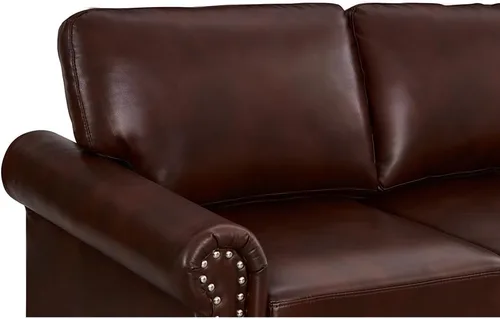 Vista 8 de Classic Century - Sofá de 3 asientos de piel sintética burdeos con ribete de cabeza de clavo, sofá relleno de espuma para sala de estar, 82.68 x