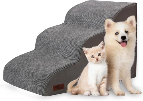 Vista 28 de Aodisman Escaleras para perros y gatos pequeños,Rampa para mascotas de 3 Beige
