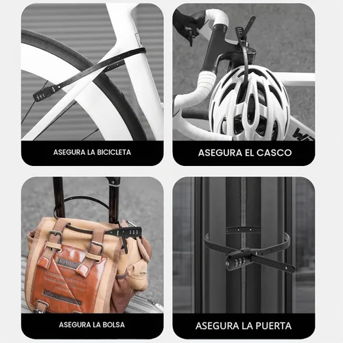Vista 4 de Venzio Cerradura de combinación de 3 dígitos ajustable con cremallera para cables, 1 paquete