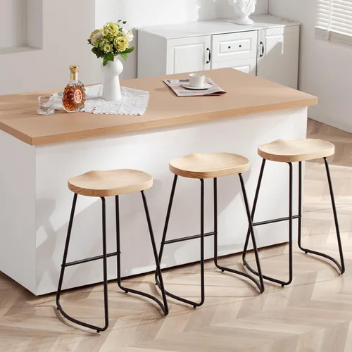 Vista 32 de HeuGah Juego de 2 taburetes de bar, taburetes de bar de 26" de altura de mostrador con pata de metal, taburetes de bar rústicos sin respaldo
