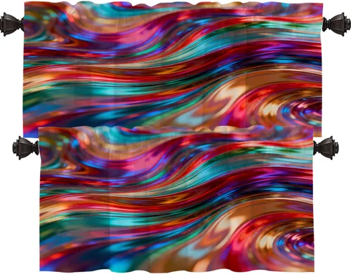 Vista 28 de Shrahala Blue Bright Blackout Curtain Tiers, Colorful Acrylic Paint Pour Abstract Design Kitchen Valance Light Blocking Tier Drapes with Rod Pocket
