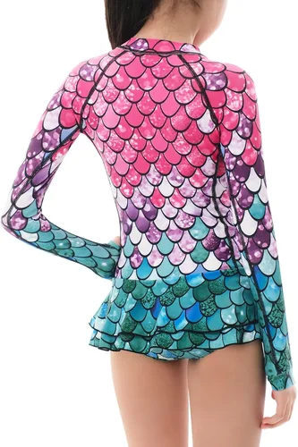 Vista 4 de YOLIPULI Rashguard de manga larga para niñas, traje de baño de una pieza con protección UV