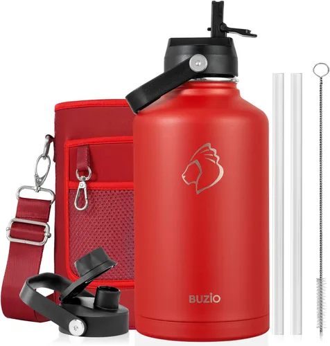 Vista 58 de BUZIO Botella de agua aislada de 24 oz, frasco de agua de boca ancha de acero inoxidable con tapa de pajita, frío durante 48 horas a prueba de Negro