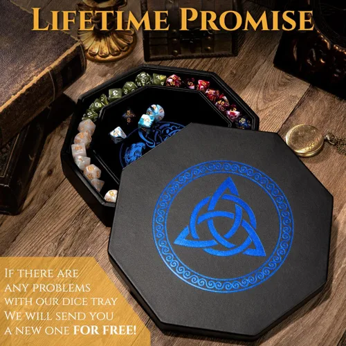 Vista 6 de DND Bandeja de dados – Bandeja de 9 pulgadas de calidad prémium Dungeons and Dragons – Exquisitamente detallado diseño de árbol del mundo azul
