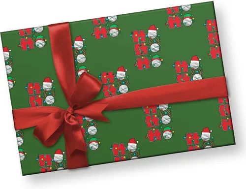 Vista 3 de Bonita pelota de golf Ho para regalo, luces de Navidad, papel de regalo grueso, decoración de fiesta de golfista (rollo de 6 pies x 30 pulgadas)