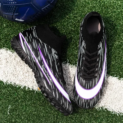 Vista 2 de UYO Tacos de fútbol para hombre, zapatos de fútbol AGFG High-Tops con cordones antideslizantes