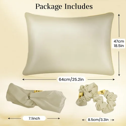 Vista 5 de Juego de funda de almohada de seda antimanchas para mujer, funda de almohada suave y lisa, diadema de spa y coleteros Coleteros de seda
