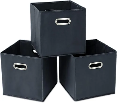 Vista 18 de STOREONE - Cubos de almacenamiento de tela con contenedores de cestas (28x28x28 cm) con asas dobles para estante, armario, organizadores de Negro