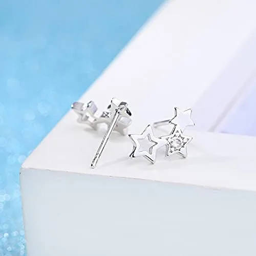 Vista 5 de Conjuntos de joyas de plata esterlina 925 collar simple de estrella de circón+pendientes para regalo de mujer niña, 17.7 in