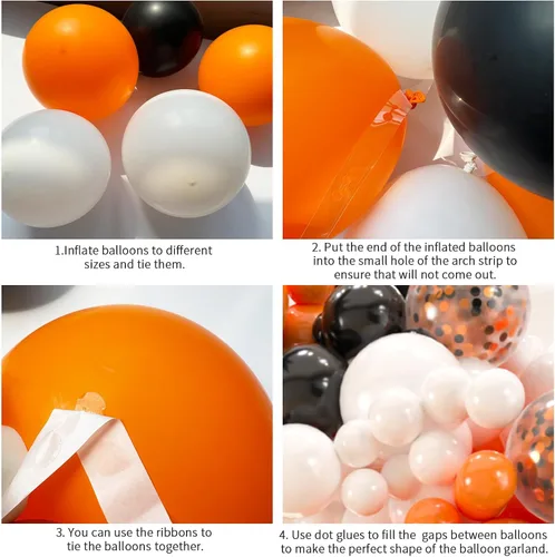 Vista 3 de Kit de arco de 161 globos de color negro, blanco y naranja, con 3 globos de papel de aluminio en explosión de estrellas para cumpleaños, graduación