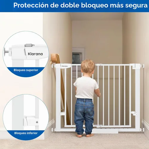 Vista 3 de Puerta de bebé de 29-40 pulgadas para puertas y escaleras, puerta para mascotas con puerta ancha para pasar, sin taladro, puerta de bebé montada a