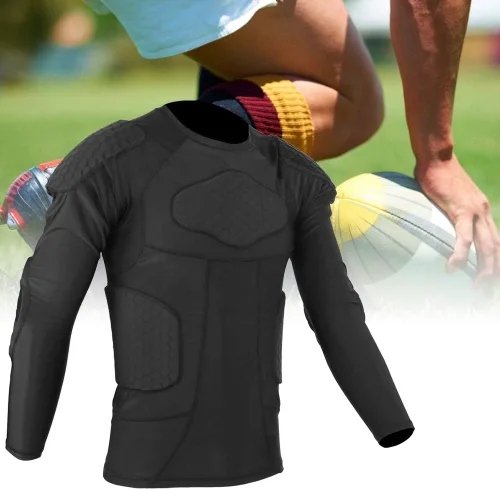 Vista 6 de VGEBY - Equipo de protección de fútbol acolchado, anticolisión, transpirable, antigolpes, protección contra golpes, compresión, acolchada, protector